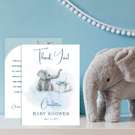Baby Elephant Hej Pojke Blue Baby Shower Tack Kort