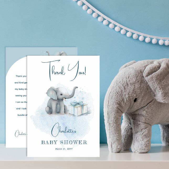 Baby Elephant Hej Pojke Blue Baby Shower Tack Kort (Skapare uppladdad)