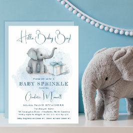 Baby Elephant Hej Pojke Blue Baby Sprinkle Inbjudningar