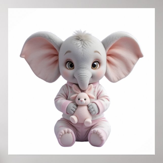 Baby Elephant Holding Toy – Cute Nursery Poster (Framsidan)