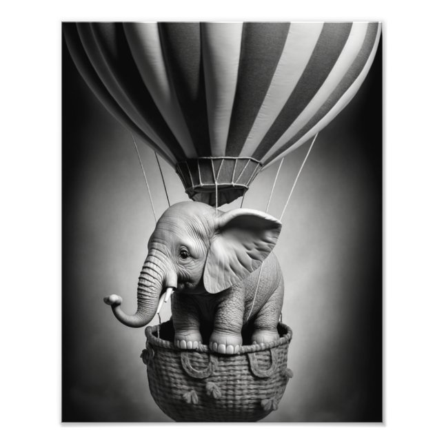 Baby Elephant i en Luftballong Fototryck (Framsidan)