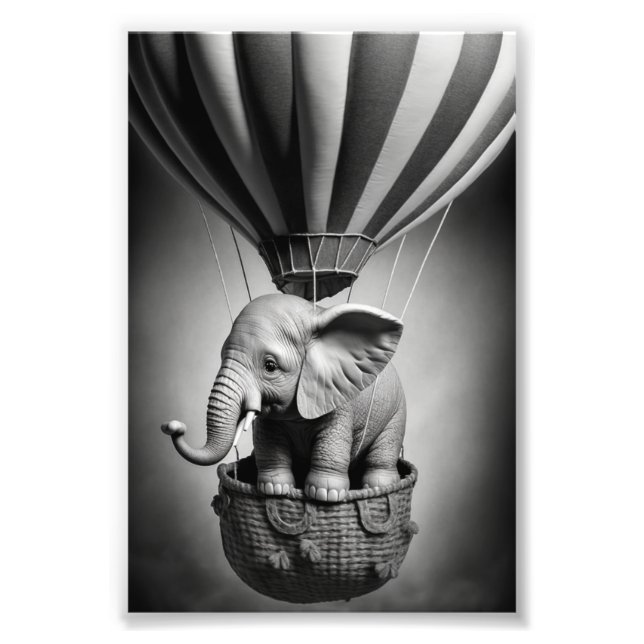 Baby Elephant i en Luftballong Fototryck (Framsidan)