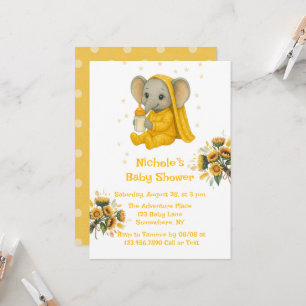 Baby Elephant i Gult Pajamas Baby Shower Inbjudningar