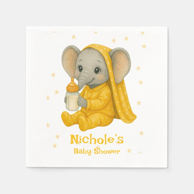 Baby Elephant i Gult Pajamas Baby Shower Pappersservett (Framsidan)
