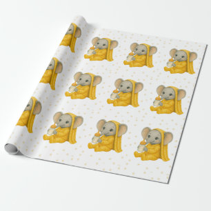 Baby Elephant i Gult Pajamas Baby Shower Presentpapper
