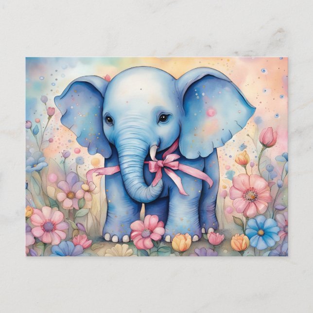 Baby Elephant i pastel Garden Vykort (Framsida)
