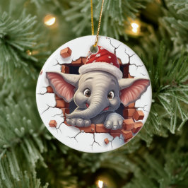 Baby Elephant i Santa Hat - 3D Julgransprydnad Keramik
