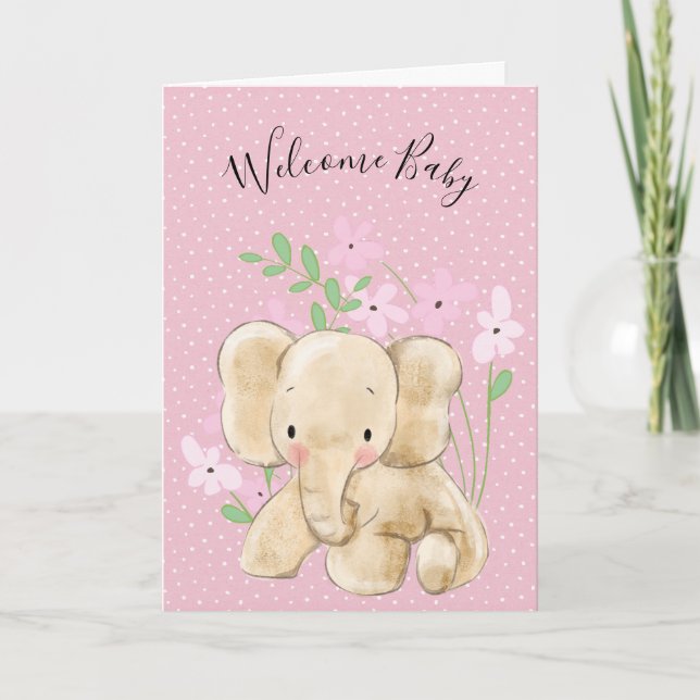 Baby Elephant in Flowers for Newborn Kort (Framsida)