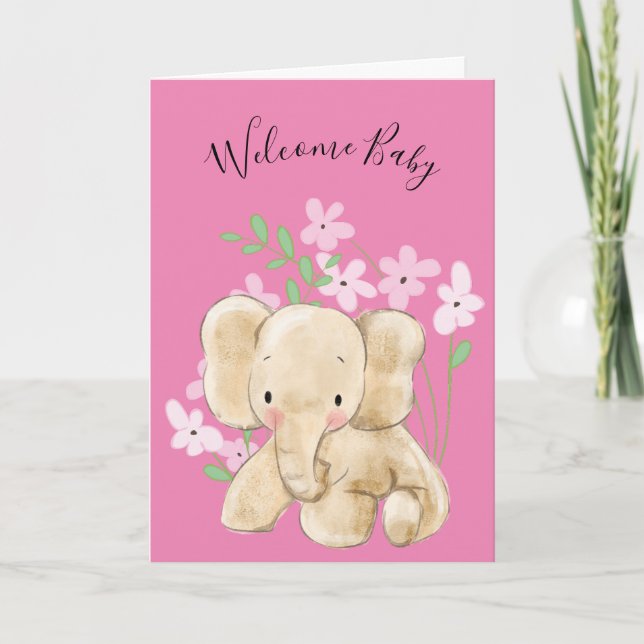 Baby Elephant in Flowers Newborn Kort (Framsida)