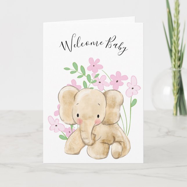 Baby Elephant in Flowers Newborn Kort (Framsida)