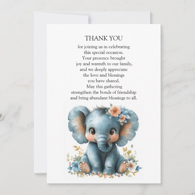 Baby Elephant in Flowers Tack Kort (Framsida)