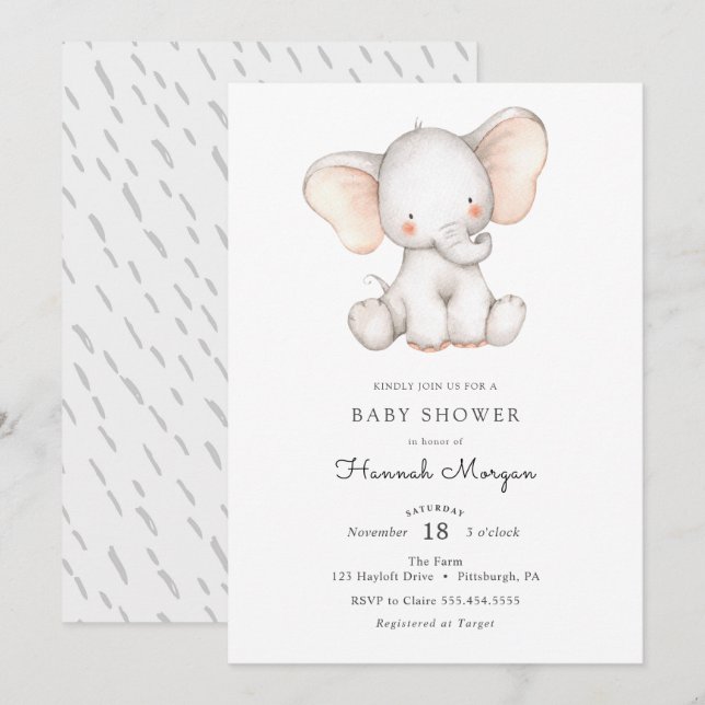 Baby Elephant-inbjudan om babyduschning Inbjudningar (Fram/baksida)