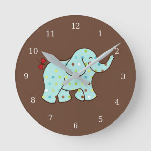 Baby Elephant Kids Room Nursery Wall Clock Gift Rund Klocka