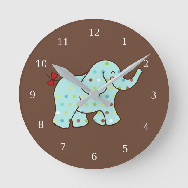 Baby Elephant Kids Room Nursery Wall Clock Gift Rund Klocka (Framsida)