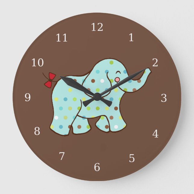 Baby Elephant Kids Room Nursery Wall Clock Gift Stor Klocka (Framsida)