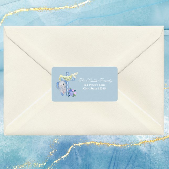 Baby Elephant Kor och Dove Baptism Adressetikett (Skapare uppladdad)