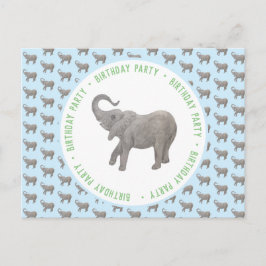 Baby Elephant Light Blue Birthday Inbjudan Vykort