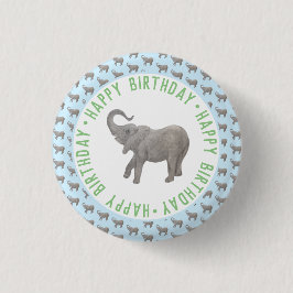 Baby Elephant Light Blue Birthday Knapp