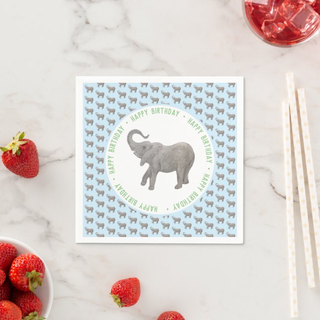 Baby Elephant Light Blue Birthday Pappersservett (Insitu)