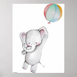 Baby Elephant med Anpassadet Balloon Poster