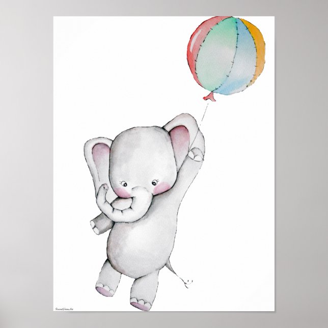 Baby Elephant med Anpassadet Balloon Poster (Framsidan)