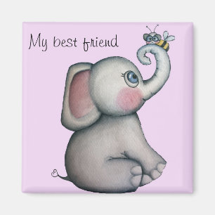 Baby Elephant med Bee Best Friend Magnet