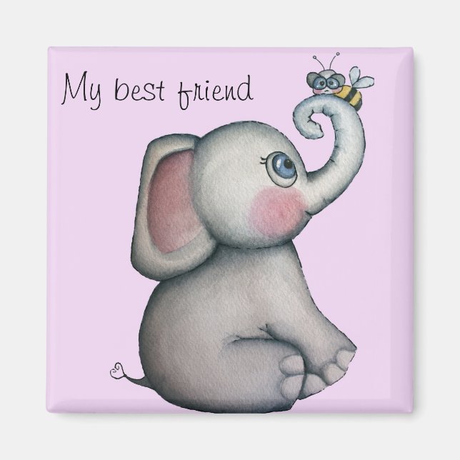 Baby Elephant med Bee Best Friend Magnet (Framsidan)