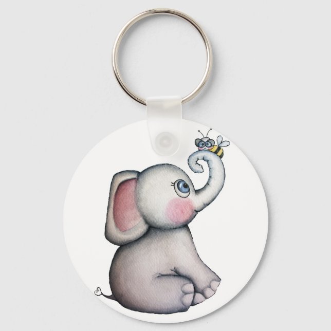 Baby Elephant med Bee Keychain Nyckelring (Framsida)