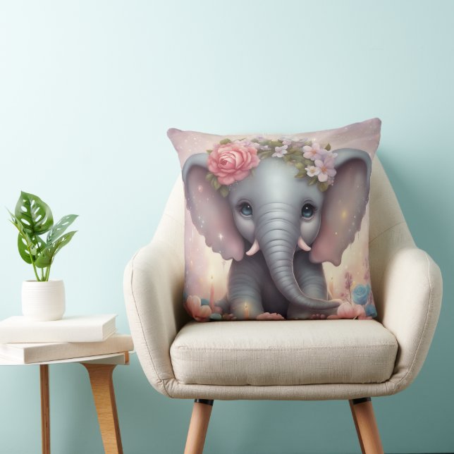 Baby Elephant med blommor Kudde (Stol)