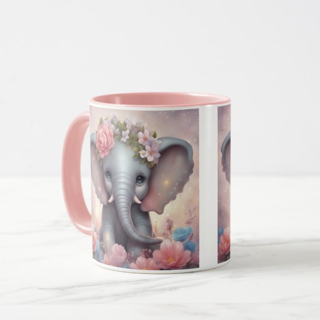 Baby Elephant med blommor Mugg (Framsida vänster)