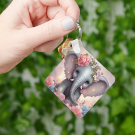 Baby Elephant med blommor Nyckelring