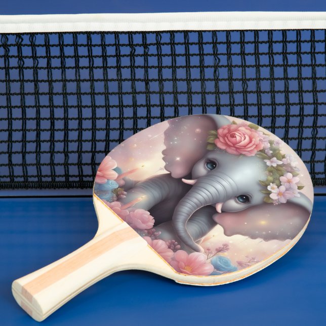 Baby Elephant med blommor Pingisracket (Insitu)