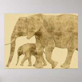 Baby Elephant med det är Mor Poster