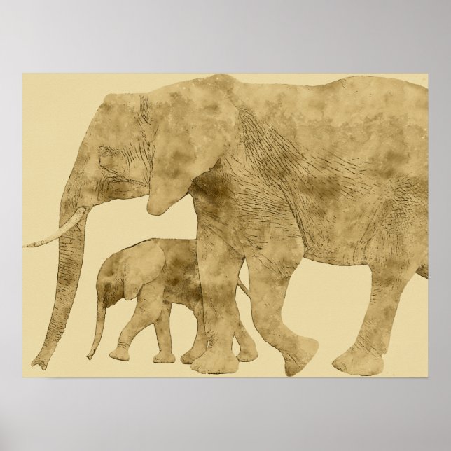 Baby Elephant med det är Mor Poster (Framsidan)