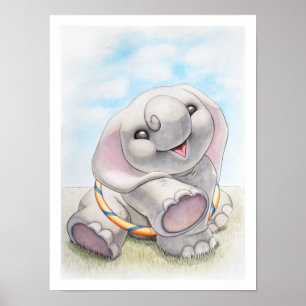 Baby Elephant med Hula-Ring Nursery-utskrift Poster