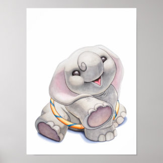 Baby Elephant med Hula-Ring Nursery-utskrift Poster