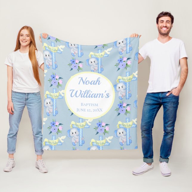 Baby Elephant med Kor Dove Personal Baptism Fleecefilt (På plats)