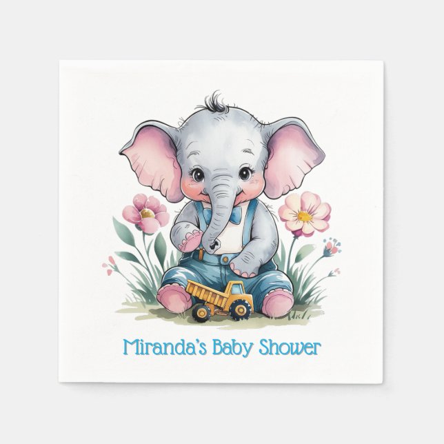 Baby Elephant med Lastbil Baby Shower Pappersservett (Framsidan)