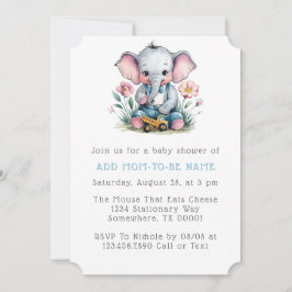 Baby Elephant med Lastbil Boy Baby Shower Inbjudningar