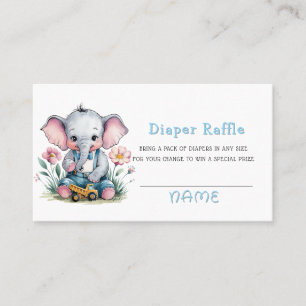 Baby Elephant med Lastbil Boy Diaper Raffle Visitkort