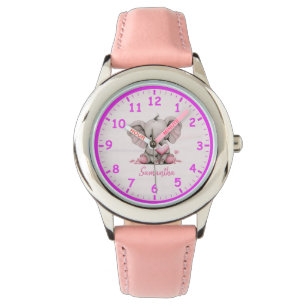 Baby Elephant med Rosa Hearts Children's Watch Armbandsur