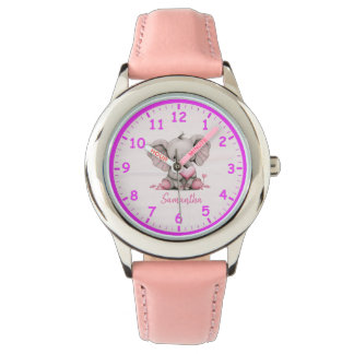 Baby Elephant med Rosa Hearts Children's Watch Armbandsur