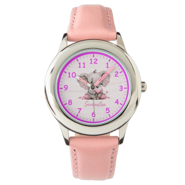 Baby Elephant med Rosa Hearts Children's Watch Armbandsur (Framsida)