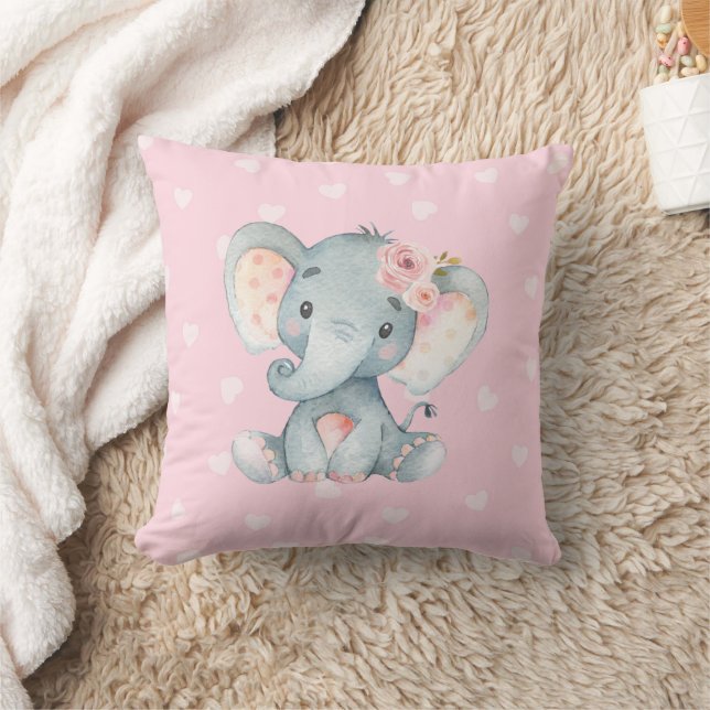 Baby Elephant med rosa hjärtbakgrund Kudde (Filt)