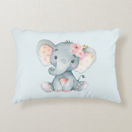 Baby Elephant med rosa ros Prydnadskudde