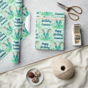 Baby Elephant Neutralt Personlig Birthday Presentpapper