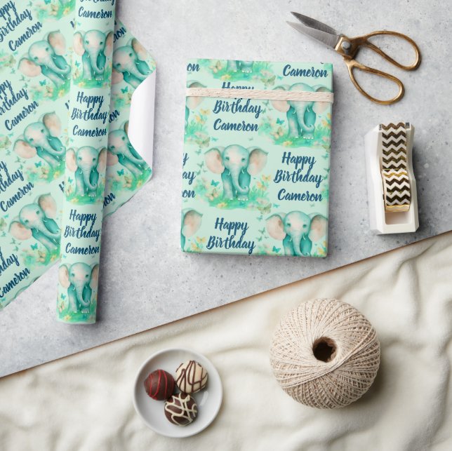 Baby Elephant Neutralt Personlig Birthday Presentpapper (Hantverk)