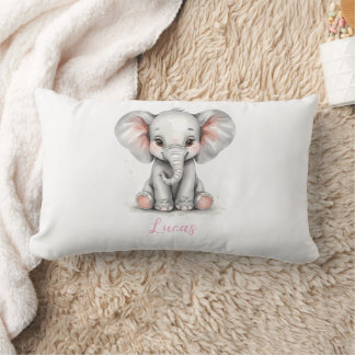 Baby Elephant Nursery Lumbar Pillow with Custom Nm Lumbarkudde