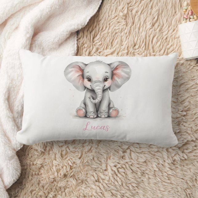 Baby Elephant Nursery Lumbar Pillow with Custom Nm Lumbarkudde (Filt)