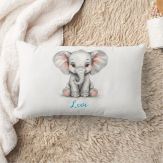 Baby Elephant Nursery Lumbar Pillow with Custom Nm Lumbarkudde